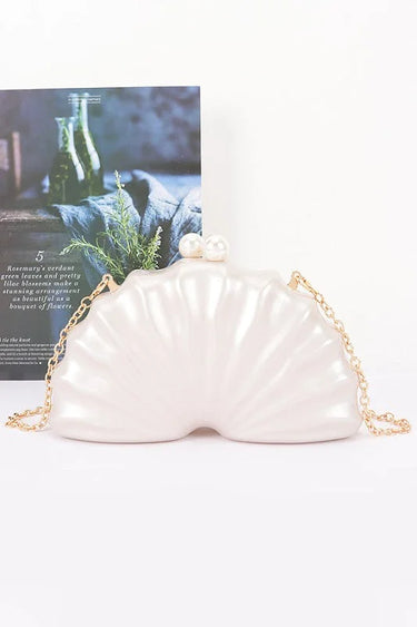 Pearl Shell Evening Clutch- Cream - women's evening clutch
