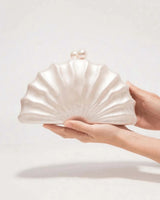 Pearl Shell Evening Clutch- Cream for women - bag by Palazzo Couture