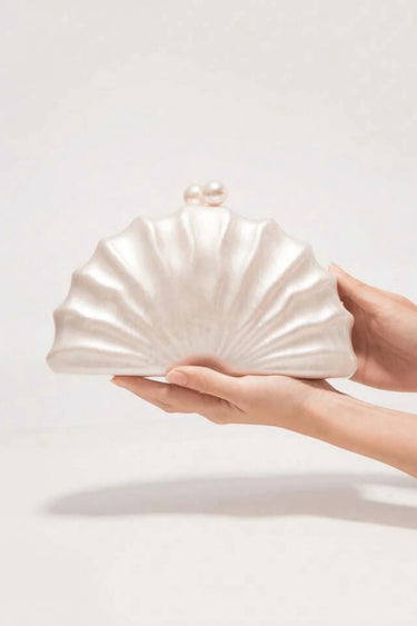 Pearl Shell Evening Clutch- Cream for women - bag by Palazzo Couture