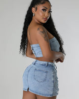 Pearlescent Denim Duo Skirt Set - Palazzo Couture Online