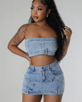 Pearlescent Denim Duo Skirt Set - Palazzo Couture Online