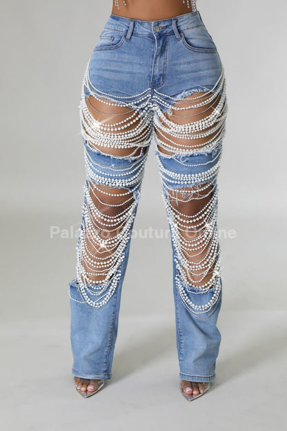 Women's Pearl Jeans highlighting the pearl design.