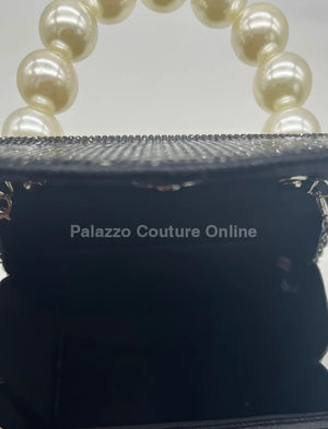 Pearly Clutch Black Hand Bag