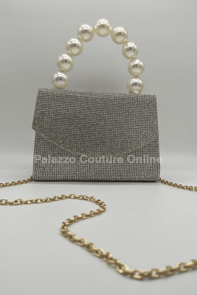 Pearly Clutch Silver Hand Bag