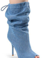 Peep Toe High Heel Dressy Boots (Denim) - Palazzo Couture Online