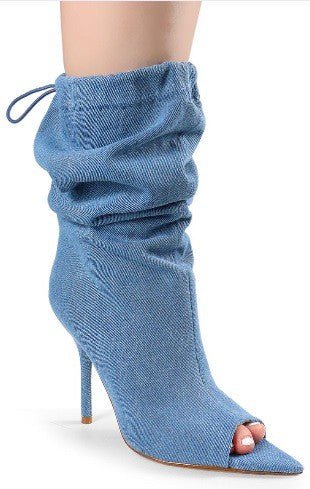 Peep Toe High Heel Dressy Boots (Denim) - Palazzo Couture Online