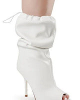 Peep Toe High Heel Dressy Boots (White) - women's statement party shoes