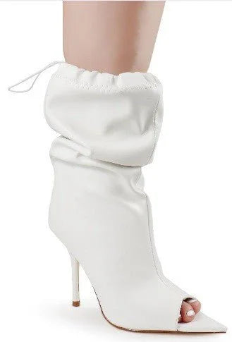 Peep Toe High Heel Dressy Boots (White) - women's statement party shoes