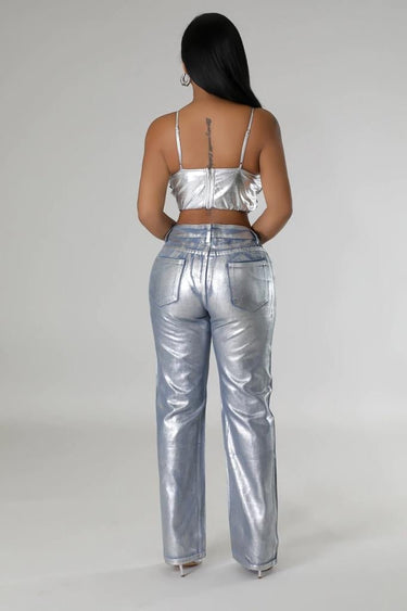 Wide-leg silver jeans with functional pockets