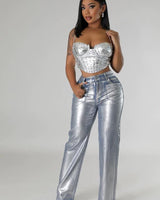 Silver jeans with high-waisted wide-leg design