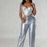 Silver jeans with high-waisted wide-leg design