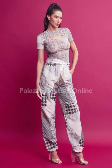 Perfect Match Cargo Pants Set - Lace-Up Mesh Top alternate angle showing set coordination and drape