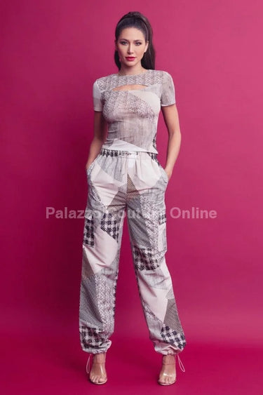 Shop Perfect Match Cargo Pants Set - Lace-Up Mesh Top online at Palazzo Couture Miami boutique