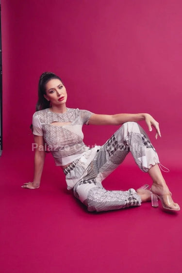 Perfect Match Cargo Pants Set - Lace-Up Mesh Top showing coordinated top and pants construction