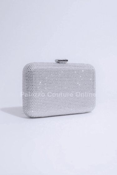 Perfect Timing Rhinestones Clutch Silver - Palazzo Couture Online