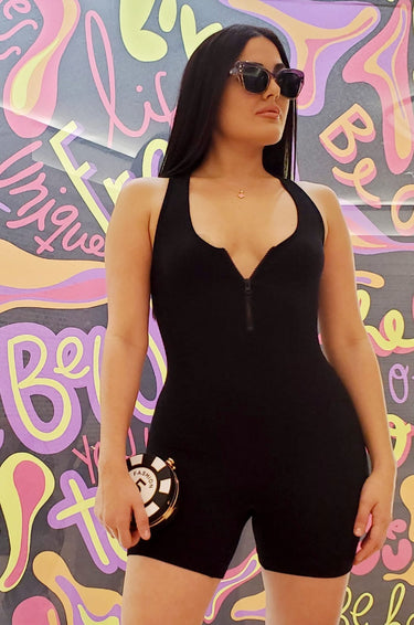 Perfection Zipper Basic Romper (Black) - Palazzo Couture Online