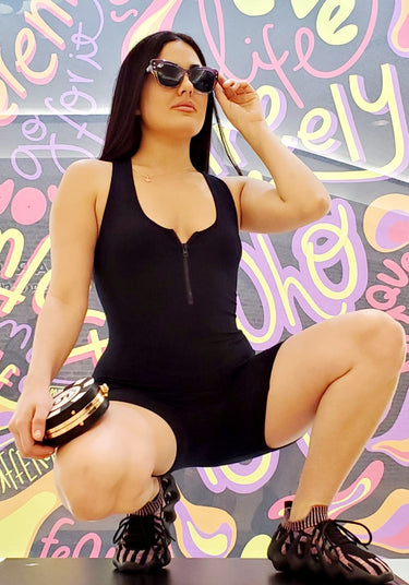 Perfection Zipper Basic Romper (Black) - Palazzo Couture Online