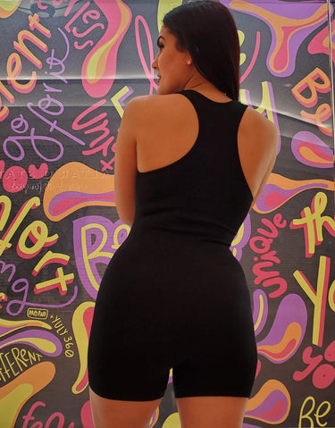 Perfection Zipper Basic Romper (Black) - Palazzo Couture Online