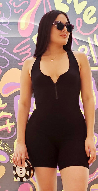 Perfection Zipper Basic Romper (Black) - Palazzo Couture Online