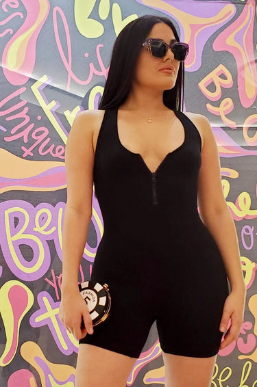 Perfection Zipper Basic Romper (Black) - stylish one-piece outfit