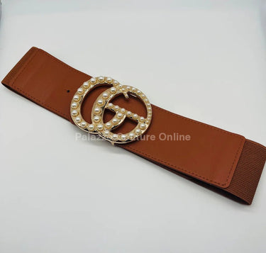Perls Buckle Elastic Belt (Camel) - Palazzo Couture Online