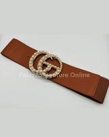 Perls Buckle Elastic Belt (Camel) for women - fashion belt by Palazzo Couture