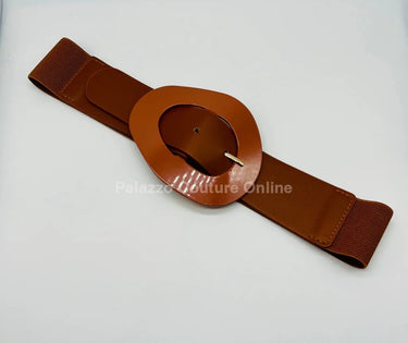 Perpetual Fantasy Plain Buckle, Elastic Belt (Camel) - Palazzo Couture Online