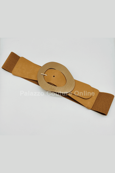 Perpetual Fantasy Plain Buckle Elastic Belt (Khaki) - Palazzo Couture Online
