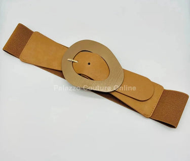Perpetual Fantasy Plain Buckle Elastic Belt (Khaki) - women's statement waist belt accessory