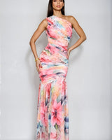 Petal Whirl One - Shoulder Maxi Dress - Floral - Palazzo Couture Online