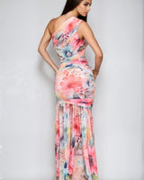 Petal Whirl One - Shoulder Maxi Dress - Floral - Palazzo Couture Online