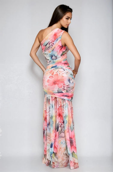 Petal Whirl One - Shoulder Maxi Dress - Floral - Palazzo Couture Online