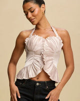 Peyton Pleated Top - Champagne for women - crop top by Palazzo Couture