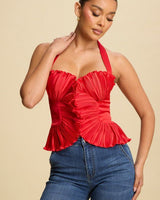 Peyton Pleated Top - Red - Palazzo Couture Online