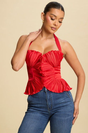 Peyton Pleated Top - Red - Palazzo Couture Online