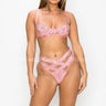 2 Pcs Rhinestone Strappy Bikini Set  (Hot Pink) - front view