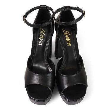 Platform Bliss Chunky Heels - Black - Palazzo Couture Online