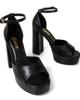Platform Bliss Chunky Heels - Black - Palazzo Couture Online