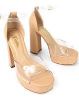 Platform Bliss Chunky Heels - Clear - Palazzo Couture Online