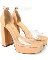 Platform Bliss Chunky Heels -Clear - women's statement party shoes
