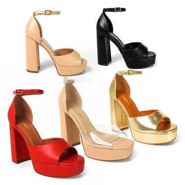 Platform Bliss Chunky Heels -Nude - bold fashion heels for women