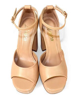 Platform Bliss Chunky Heels -Nude - women's dressy heels for date night
