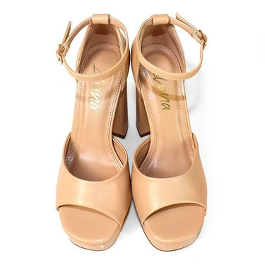 Platform Bliss Chunky Heels -Nude - women's dressy heels for date night