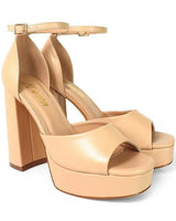 Platform Bliss Chunky Heels -Nude - elegant heels for going out and events