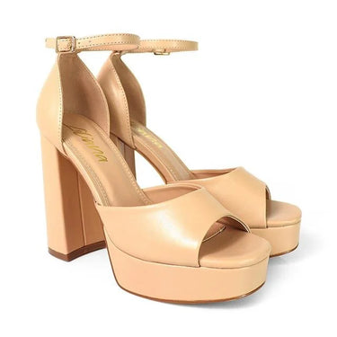 Platform Bliss Chunky Heels -Nude - elegant heels for going out and events