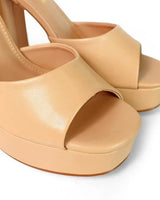 Platform Bliss Chunky Heels -Nude - women's statement party shoes