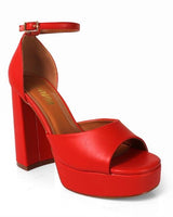 Platform Bliss Chunky Heels - Red - Palazzo Couture Online