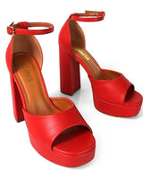 Platform Bliss Chunky Heels - Red - Palazzo Couture Online