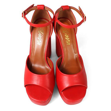 Platform Bliss Chunky Heels - Red - Palazzo Couture Online