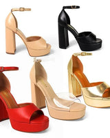 Platform Bliss Chunky Heels-Red - bold fashion heels for women